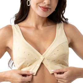 Numgug Daisy Bras for Older Women Front Closure, Comfort Breathable No Underwire Daisy Bra for Seniors 38 Beige