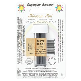 Sugarflair Blossom Tint Dusting Lebensmittelfarbe Pulver Matt Black - Lebensmittel Farbe Pulver zur Dekorationen Farbzuckerpaste, Fondant, Zuckerguss, Schokolade, Buttercreme, Macarons - 7ml