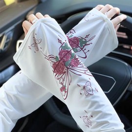 OULIGET Sun Protection Cooling Sleeves,Anti-slip Gardening Arm Sleeves,Loose Large Opening Butterfly Boho UV Cover for Women