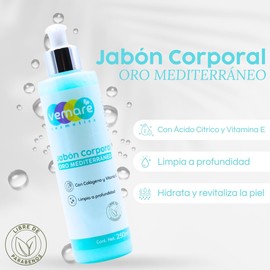 Vemare Cosmetics Jabón Líquido Corporal de Oro Mediterráneo Limpieza Profunda 250ml