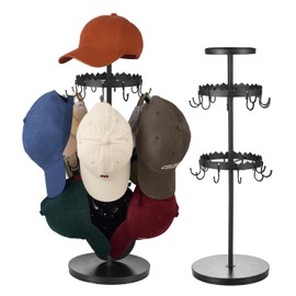 BeeOwner Rotating Hat Organizer for Baseball Caps, 3-Tier Merchandise Display & Tabletop Hat Organizer with Tray Holds 40+ Caps,Hat Stand for Vendor & Home Use in Bedroom, Closet, Dresser, Office