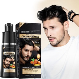 Long Lasting Black Hair Colour and Root Repair for Grey Hair - 5 Minutes Natural Hair Dye Shampoo for Beard and Moustache 200ml