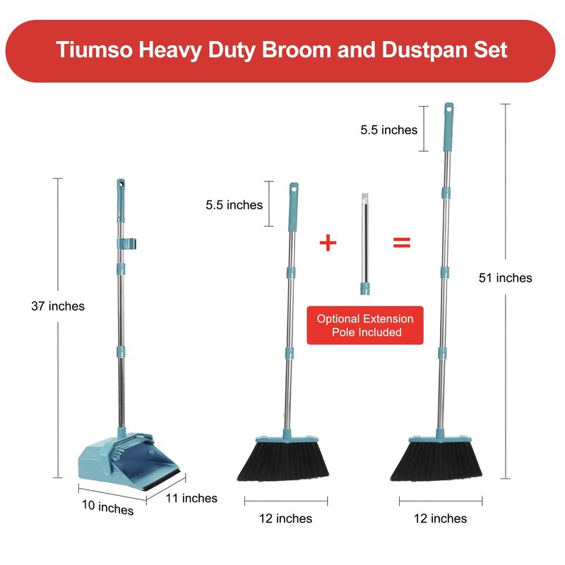 Tiumso Upgrade Broom and Dustpan Set, Broom with Dustpan Combo