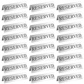 Metal Reserved Table Signs Reserved Sign Reserved Desk Signs Double Sided Table Stand Tents Sign Reserved Seating Signs for Wedding Restaurant Parties Ceremony, 5.91 x 3.15 Inch (Silver, 24 Pcs)