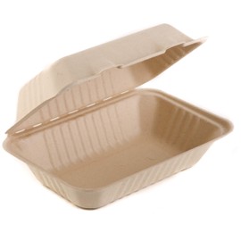 100 Count - Biodegradable 9x6 Take Out Food Containers with Clamshell Hinged Lid - Eco Friendly Sugarcane Bagasse 100% Compostable, Recyclable, ToGo, Restaurant Carry Out, Party Take Home Boxes