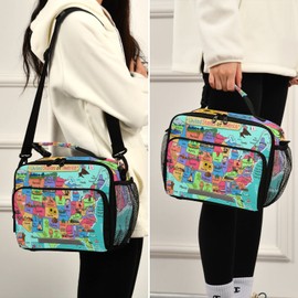 MFTJYO Animal World Map Lunch Box for Girls Boys United States Map Insulated Cooler Bag Kids Reusable Lunch Bags for School Lunchbox Tote Bag Adjustable Shoulder Bag Work Picnic