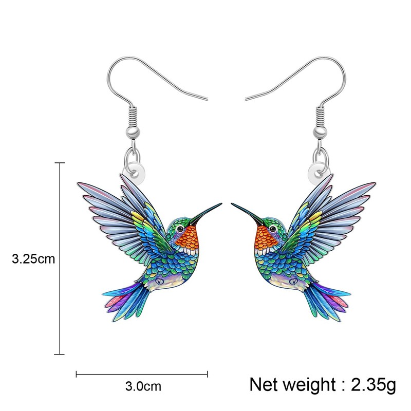 WEVENI Acrylic Hanging Flowers Hummingbird Earrings Spring Summer Bird Jewellery