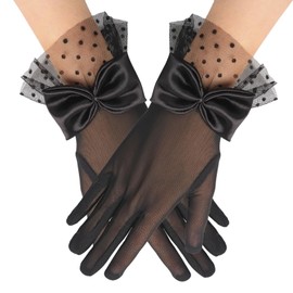 Maxqzin Black Lace Gloves For Women, Lace Gloves Women Tea Party Elegant Vintage Bow Short Black Glove Womens Formal for Wedding Opera Evening Dinner Party
