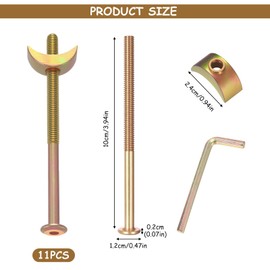 11 Pcs M6 Furniture Boltss, Bunk Bed Bolts Connectors, Furniture Connecting Bolts with Half Moon Luna Washers, for Bunk Beds Cots Bed Screws and BoltsFasteners, with Hex Wrench(M6 x 100mm)