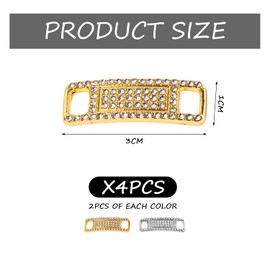JTMKYO 4PCS Metal Lace Buckles, Full Diamond Lace Tags, Lace Decorations, Sneakers and Charms for Casual Shoe Accessories, Suitable for All Types of Laces (Gold, Silver)