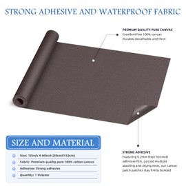 KING MOUNTAIN Canvas Iron on Patch,12"×60",Waterproof 100% Cotton Fabric Repair Patch,Used for Various Sofa,Tent,Clothes,Seats,Suitcases (Dark Grey,Waterproof)