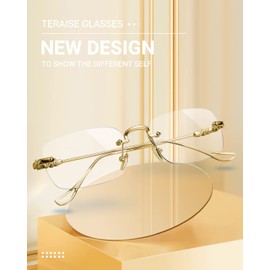 TERAISE Frameless Metal Reading Glasses for Men/Women Blue Light Blocking -Rimless Fashion Comfortable Computer Eyeglasses