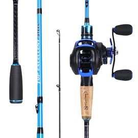 Sougayilang Baitcaster Combo, 2Pcs Fishing Rod and Reel Combo, Medium Heavy Fishing Pole with Baitcasting Reel Combo-Blue-5.9ft and Right Handle Reel