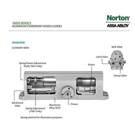Norton 1601 Series Door Closer, Tri-Style (Regular, top jamb, or Parallel arm), Non-Handed, Size 1-6, Cast Aluminum (1601-689)