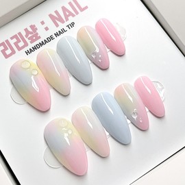 Pastel Spring Day Handmade Nail Tips - Short Almond / 파스텔 봄날 수제네일팁 - 숏아몬드