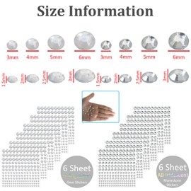 MLTULTUL 1980Pcs Clear Holographic AB Rhinestone Stickers, 12 Sheets Self Adhesive Bling Stickers, Stick On Gems for Crafts, Face, Nail, Makeup, Scrapbooking, Jewel, DIY Art, Festival, 3/4/5/6mm