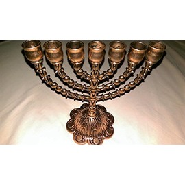 Bethlehem Gifts TM 6.5" Medium 7 Branch Hexagonal Base 12 Tribes of Israel Menorah (Copper)