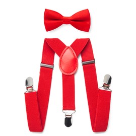 RSXING Children's Braces Bow Tie Sets - Boys Braces Bow Tie, Elastic Y Design with Strong Clips Adjustable Braces Sets for Boys, Children, Girls, Baby, red