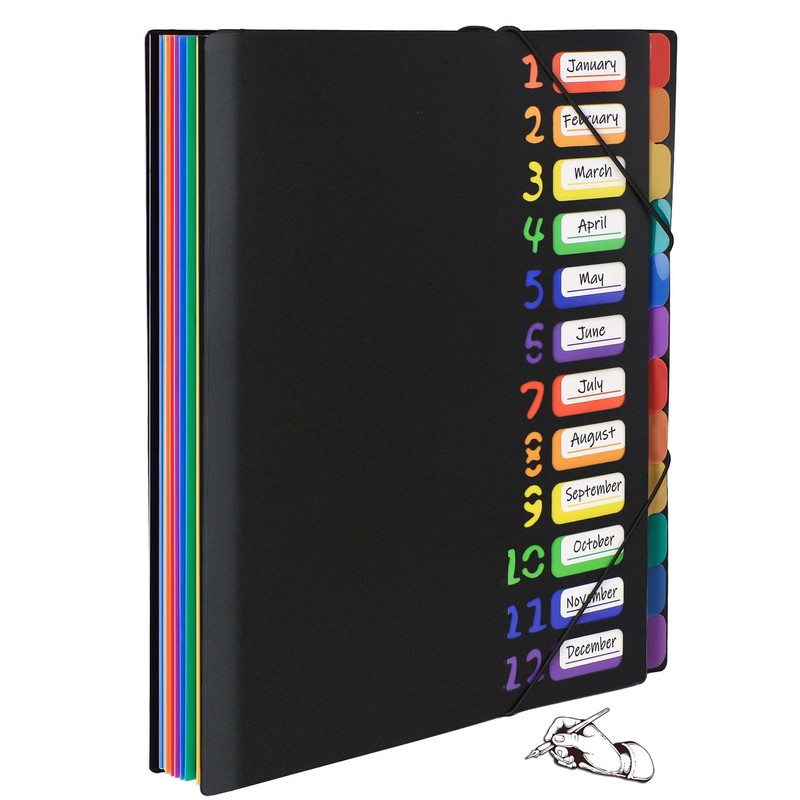 HABGP 24 Plastic Folders with Multi Pockets, 12 Colors, Office
