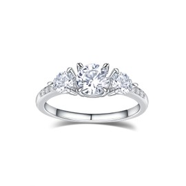 Moissanite Anniversary Engagement Rings for Women White Gold Plated Sterling Silver Wedding Bands Size 7.5