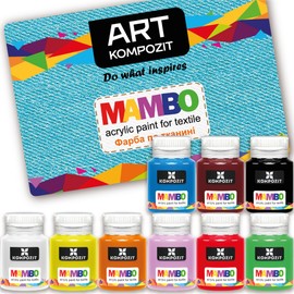 Acrylic Fabric Paint Set for Clothes Permanent - Basic Colors 9x20 ml (0.68 Fl Oz) - For Leather, T-shirt, Shoe, Upholstery, Furniture - Non-Toxic, Long-Lasting, Waterproof