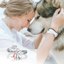 Sterling Silver Dog Ring for Her Always in My Heart Rings Puppy Mother Day Jewelry Gift for Mom Dog Lover