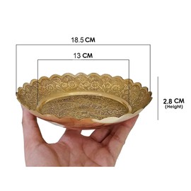 Craftsman SATVIK Handmade Nakashi Plate 7.2 Inch Thali Set for Puja/Pooja. Engraved Brass Indian Bhog Nakshi Plate Decorative Puja Accessories for Home and Temple