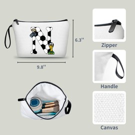 ARIOSEY Football Birthday Appreciation Graduation Gifts Small Initial Makeup Toiletry Bag for Her Women Teacher Stuff Friend Girl-A, Soccer