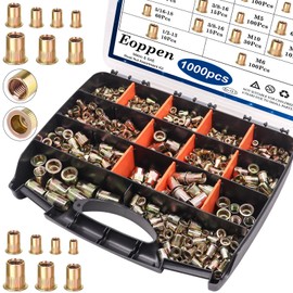 Eoppen 1000Pcs SAE & Metric Rivet Nuts Assortment Kit 6-32, 8-32, 10-24, 1/4-20, 5/16-18, 3/8-16, 1/2-13 M3 M4 M5 M6 M8 M10 M12 Zinc Plated Carbon Steel Flat Head Nutsert