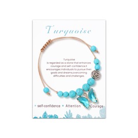 Turquoise Bracelets for Women Trendy Gemstones Adjustable Beaded Bracelet Healing Rose Butterfly Charms Crystals Stone Anxiety Relief Jewelry