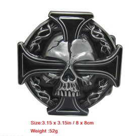 LKMY Mens Belt Buckle, Western Skull and Celtic Cross Biker Belt Buckle for Mens Womens Father's Day, Black, One_Size