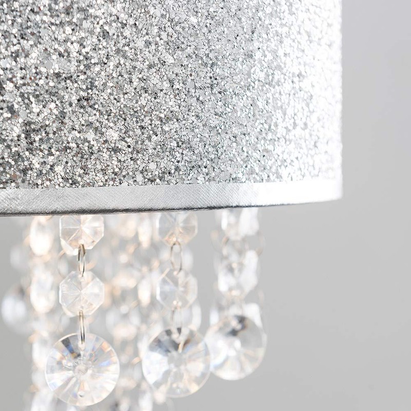 Modern Silver Glitter Cylinder Ceiling Pendant Light Shade with Clear