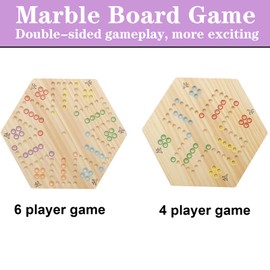 HOROW Wahoo Board Game Wooden Original Board Game 15 inch Classic 2 Side Painted Fast Track Game for 4 Player and 6 Player with 30 Marbles,6 Dices for Family Game Night