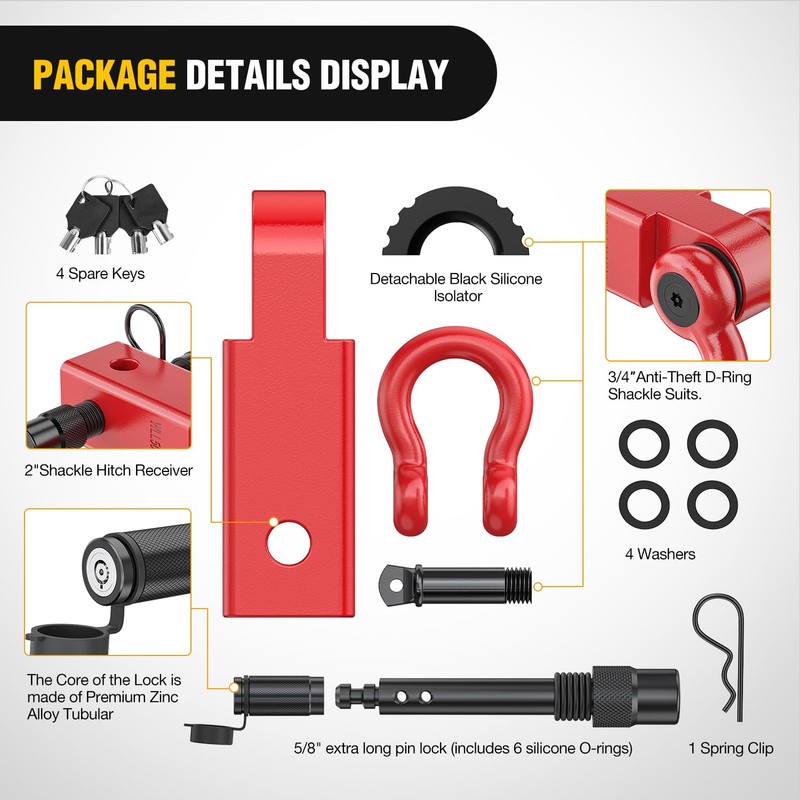 Nilight Anti-Theft Shackle Hitch Receiver 2Inch 45000 LBs Breaking Strength
