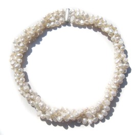 TreasureBay Womens Pearl Necklace - Modern Twist Cultured Freshwater White Baroque Pearl Three-strand chunky necklace