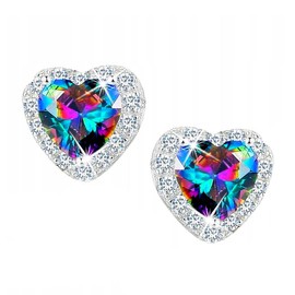 MENNICA BYDGOSKA Sterling Silver Earrings Hearts for Women Stud Earrings Hypoallergenic Silver 925 Cubic Zirconia Elegant Gift, Silver