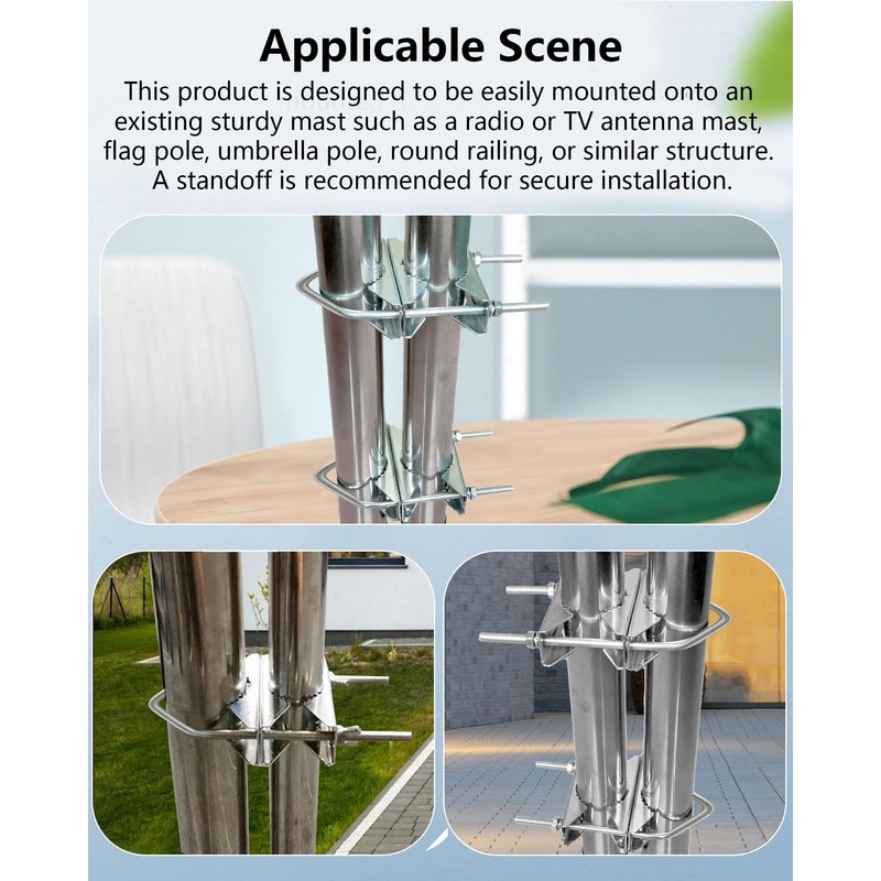 Universal Stainless Steel Antenna Mount with 2 UBolts, Weather Station
