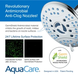 Hotel Spa AquaCare As-Seen-On-TV High Pressure 6-setting 7 inch Rainfall Shower Head with Special Hygienic Anti-clog Nozzles for Cleaner, More Powerful Shower Top American Brand/All Chrome Finish