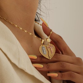 Dascus VIRGENCITA AND JESUS BREAKABLE HEART NECKLACE For Women (SSN3449-Gold)