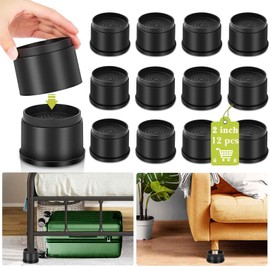 Yookwutar 12 Pack Furniture Risers 2 or 4 Inch, Adjustable Bed Risers Heavy Duty for Table Desk Couch Chair Sofa Cabinet Bed Frame Dorm, Round Stackable Table Leg Risers Lift Height 2" or 4", Black