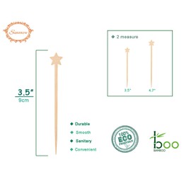 Bamboo Small Appetizer Cocktail Picks, Disposable Food/Fruit Picks for Party/Baby Shower/Wedding/Christamas, Wooden Star Picks for Bar/Restaurant/Home/Picnic 100 Counts, 3.5"(Star)