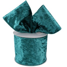 MAYREEL Green Crushed Velvet Ribbon Wired 4" x 10 Yards Extra Wide Christmas Wired Edge Ribbon Teal Christmas Decorations Ribbon for Gift Wrapping Wreath Tree Topper Bow Making Crafts