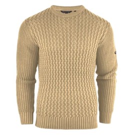 Crosshatch Mens Cotton Cable Knit Jumper Pullover Winter Sweater- 100% Cotton Stone L