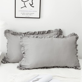 Dekeyoo Ruffled Pillow Case Set, Pack of 2 Edge Ruffled Pillow Shams 100% Brushed Microfiber Standard Size Bedding Pillow Covers with Envelope Closure (20x26 inches, Light Grey)