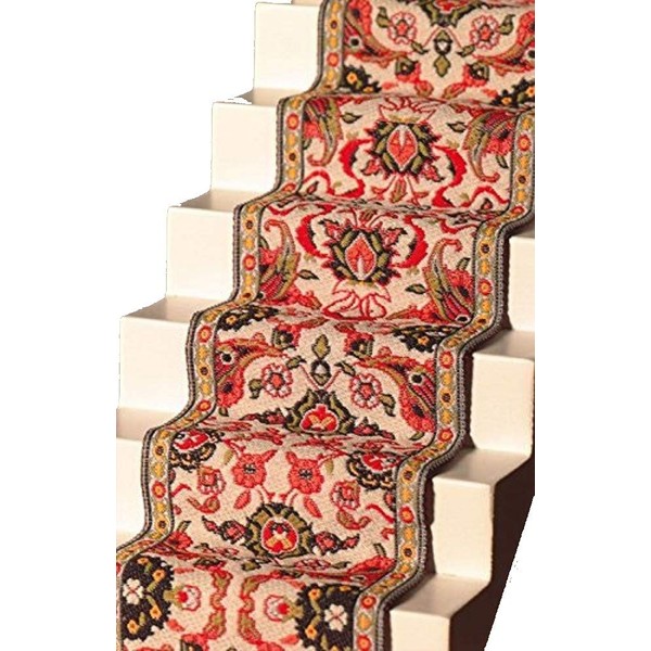 Melody Jane Dollhouse Woven Stair Carpet Runner Red Green Miniature