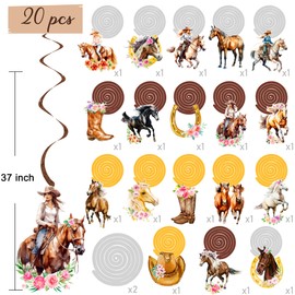 20pcs Cowgirl Hanging Swirls Decorations Cowgirl Birthday Party Decorations Western Cowgirl Party Decorations Hanging Swirls Foil Streamers for Women Girls Bachelorette Party Baby Shower Supplies