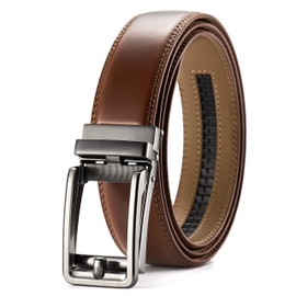 CHAOREN Ratchet Belts for Men Belt Men Leather 1 1/3" for Mens Dress Suit Micro Adjustable Ratchet Belt Fit Everywhere Brown