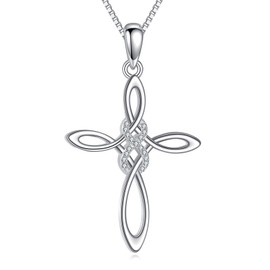 POPLYKE Celtic Knot Cross Pendant Necklace 925 Sterling Silver Religious Irish Infinity Irish Celtics Necklace Jewellery for Women