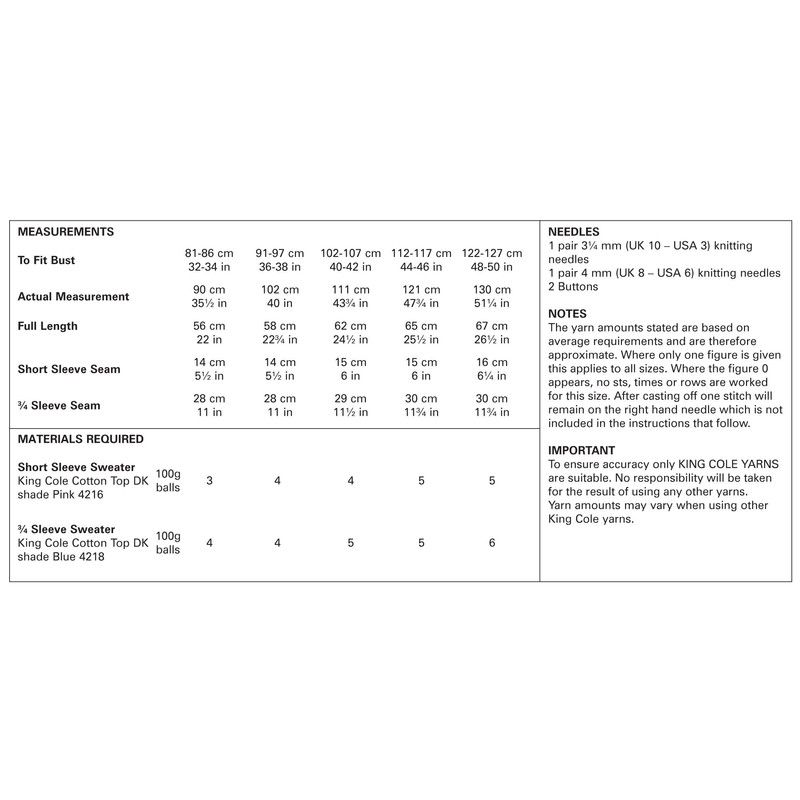 King Cole 5374 Knitting Pattern Womens Raglan Sweaters in Cotton