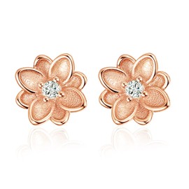 Women's Flower Stud Earrings – High Quality Cubic Zirconia Stud Earrings (Silver/Gold/Rose Gold), Gold